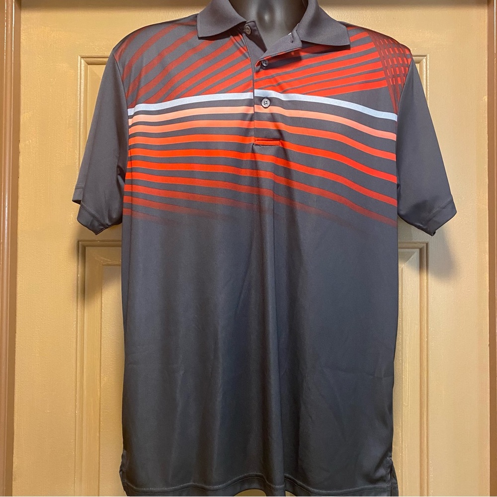 Mens PGA Tour Pro Series gray w/ red stripes golf polo shirt sz L